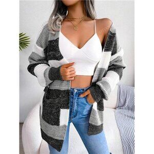 Casual Women's Striped Contrast Color Cardigan Sweater